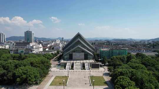 浙江绍兴大剧院地标建筑航拍