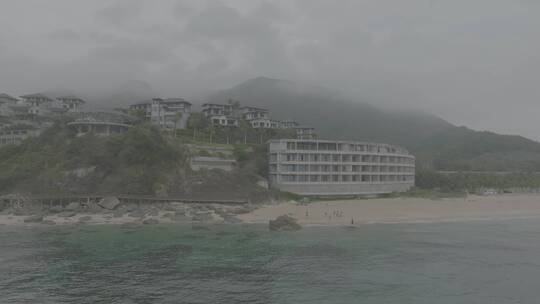 礁石滩沙滩海岸线 观景房 游客