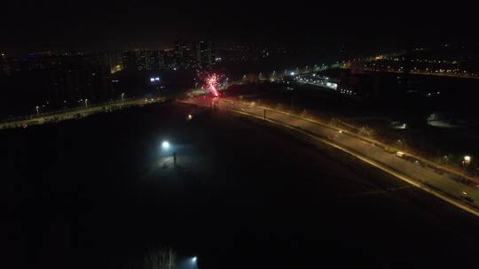 中国北方城市元旦跨年新年春节烟花夜景航拍