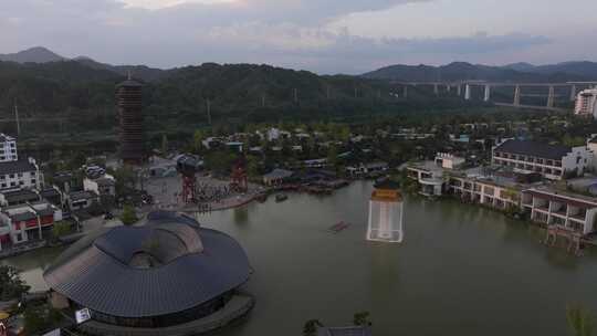 江西上饶婺源网红景点婺女洲夜景航拍