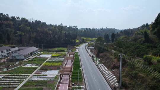 高清航拍乡村农田农村山水风光自然风景