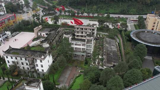 四川汶川512大地震映秀中学遗址航拍