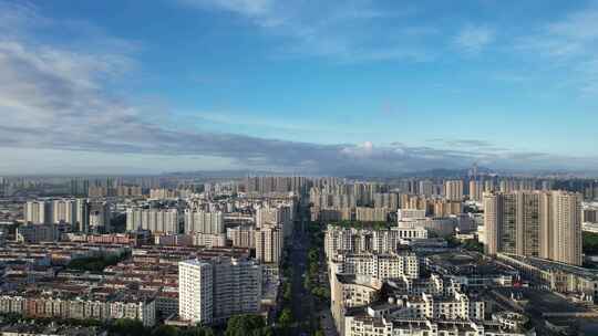 浙江台州城市风光天际线蓝天白云高楼建筑