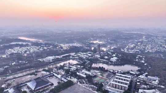 航拍瘦西湖风景区大明寺栖灵塔观音山雪景