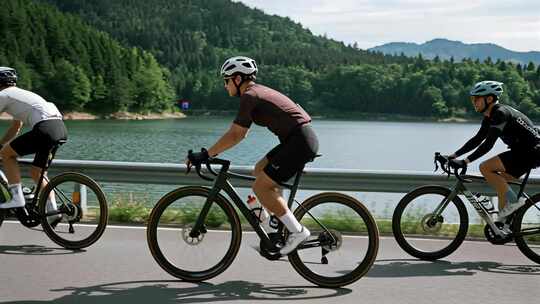 夏天湖边公路骑行运动健康生活视频