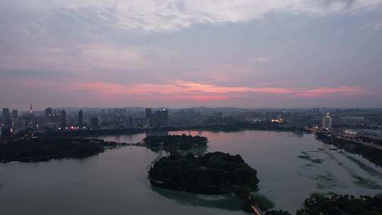 江苏南京夕阳晚霞夜幕降临夜景灯光航拍