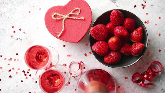 玫瑰香槟酒和草莓