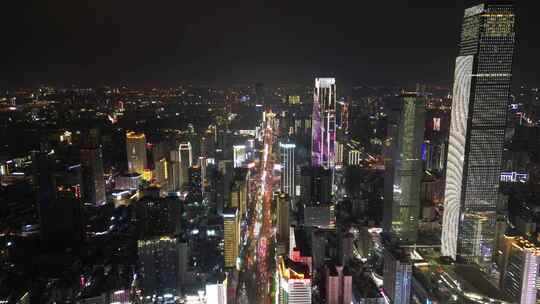 湖南长沙国金中心世贸大厦五一商圈夜景航拍