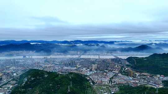 城市水墨画  航拍温州城市风景