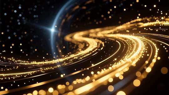 金色粒子光线流动舞台背景素材科技质感4K