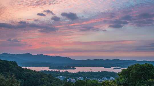 杭州吴山俯瞰西湖日转夜延时