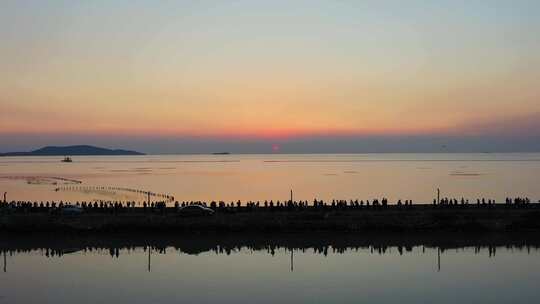 苏州太湖横山岛日落航拍