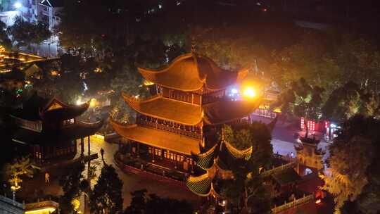 湖南岳阳楼夜景航拍