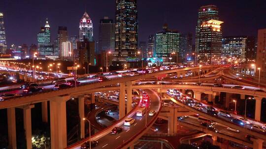 城市夜景高架交通航拍