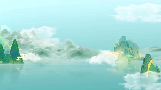 国潮古韵古典山水长廊宽屏舞台演出背景