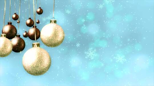 蓝色背景上的圣诞球体和雪花