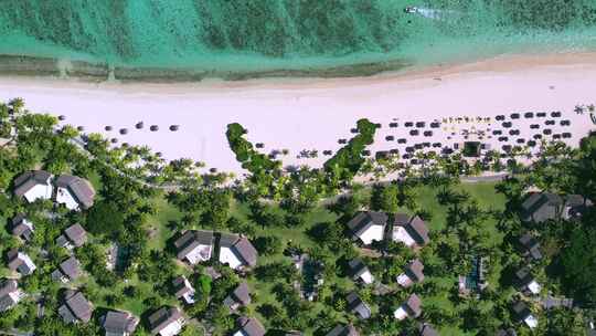 毛里求斯海边沙滩椰树度假村航拍合集视频素材模板下载