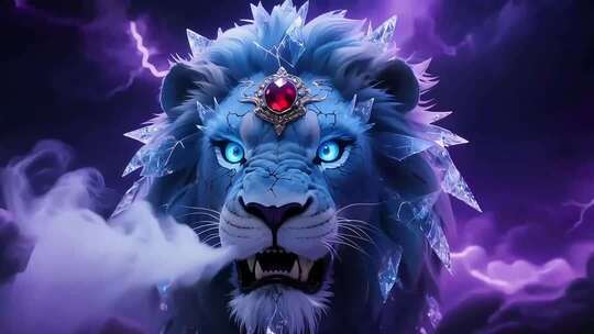 奇幻蓝狮带宝石特效素材