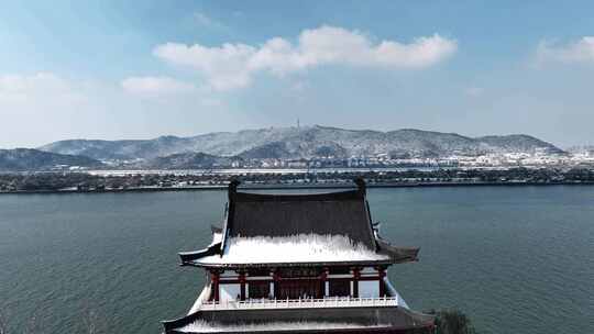 长沙城市大雪纷飞杜甫江阁雪景