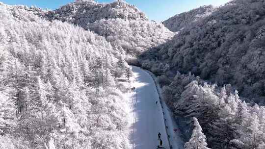 冬季汽车行驶在秦岭210国道视频素材模板下载