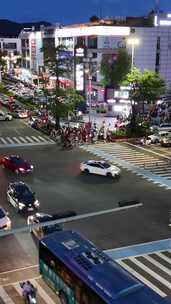 竖屏航拍广东深圳城市夜幕降临夜景