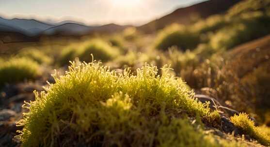 苔藓 露珠 阳光照射露珠