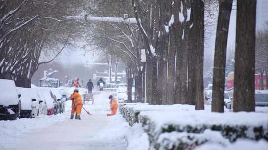 城市雪景 交通 环卫工扫雪 升格视频素材模板下载