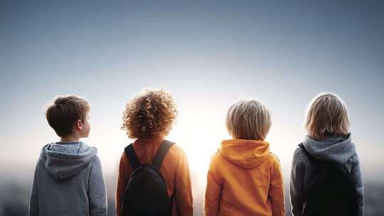 孩子们眺望未来肩负希望