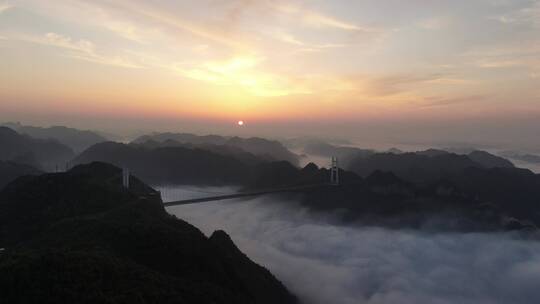 湖南湘西矮寨奇观5A景区云海日出彩霞航拍