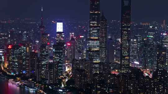 航拍上海外滩黄浦江陆家嘴城市夜景