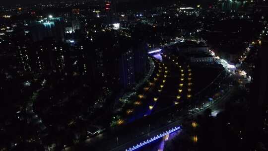 航拍广东省东莞市清溪镇夜景城市风光