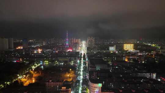 甘肃张掖城市大景夜景灯光交通航拍