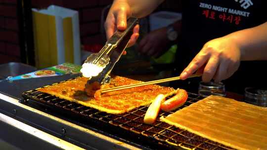 烤苕皮 网红夜市街头小吃街头美食视频素材模板下载