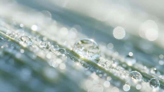 白露绿叶露珠清新自然微距视频