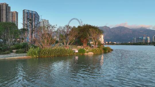 航拍福建福州晋安区晋安湖湖景