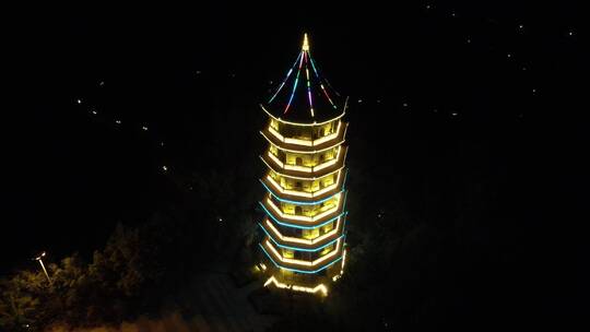 航拍 夜景 福建 泉州 惠安 古塔 建筑