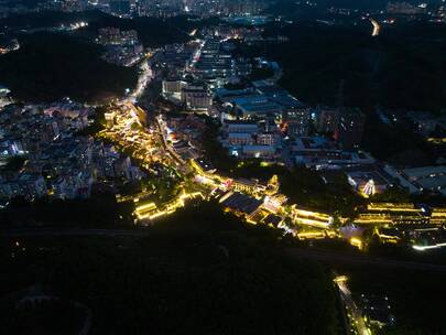 甘坑客家小镇航拍夜景延时