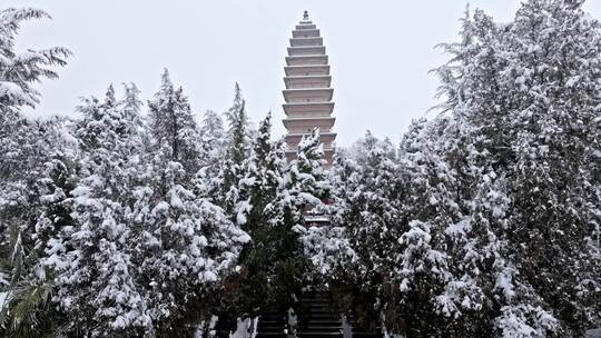 航拍洛阳白马寺雪景