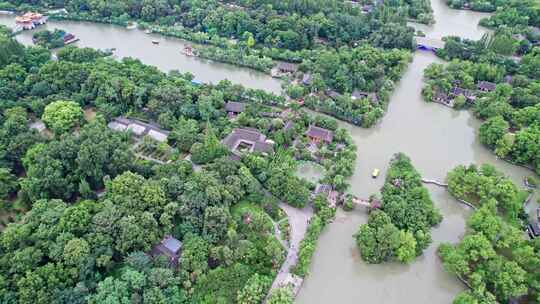 中国扬州瘦西湖景区航拍