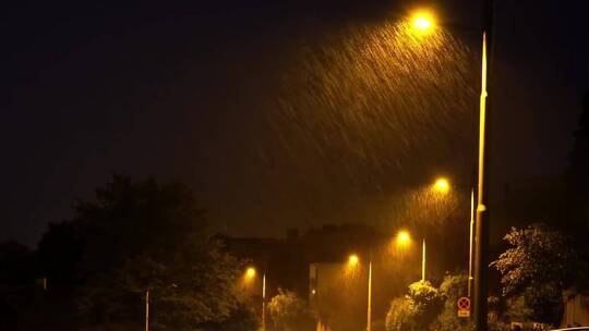 路灯下狂风暴雨大雨视频素材模板下载