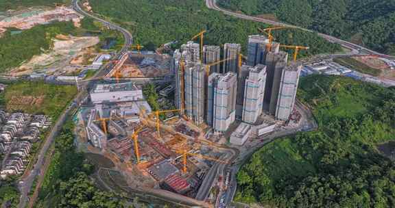 住宅区建设工地航拍延时画面