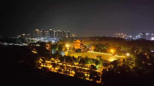 湖南岳阳楼夜景航拍