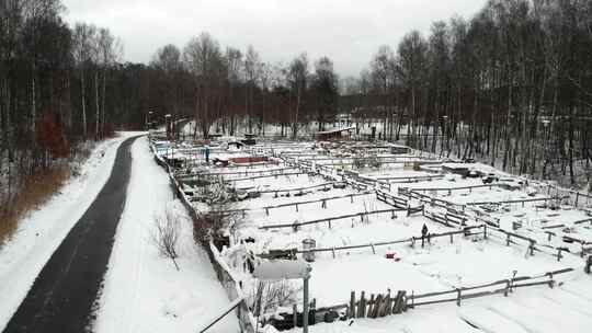 被雪覆盖的社区农业区，瑞典，天线