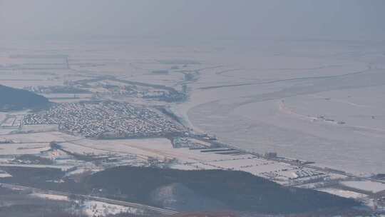 佳木斯松花江敖其湾滑雪场航拍