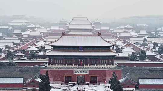 4k航拍故宫博物馆下雪雪景