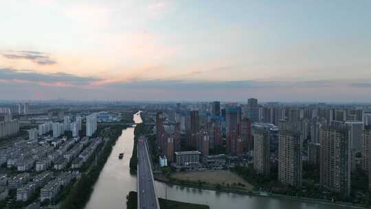 4K航拍昆山城市日落风光大景