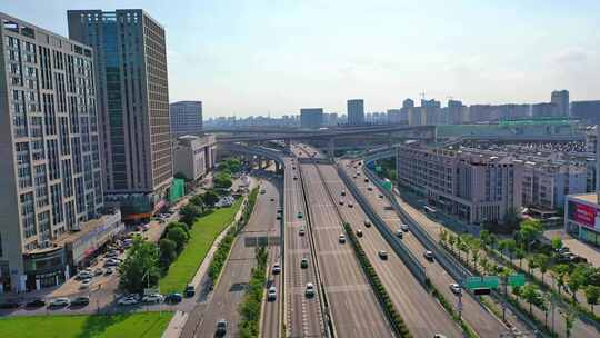 扬州城南快速路车流道路高架桥航拍