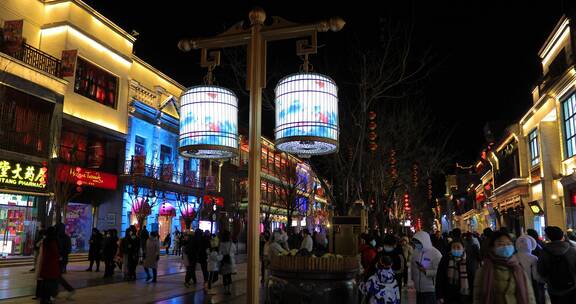 4K夜晚拍摄北京大栅栏路灯