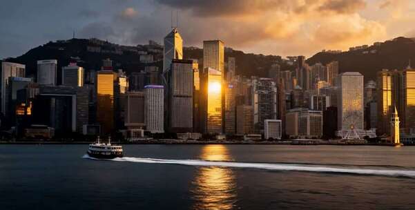 香港维多利亚港黄昏城市景观