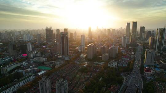 上海城市夕阳航拍